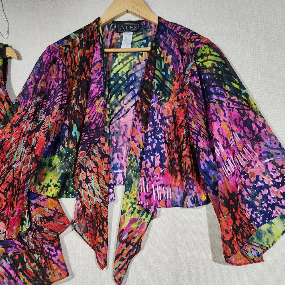 Alex Evenings Womens 1X 2 Piece Set Abstract Multi Color Tiered Top Shrug Jacket
